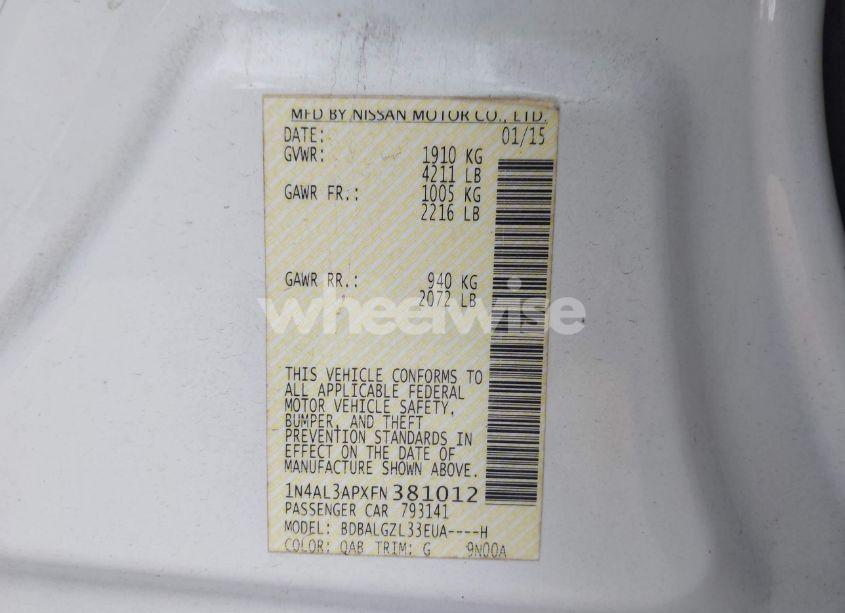 Photo 9 of 2015 Nissan Altima 2.5 S (VIN 1N4AL3APXFN381012)