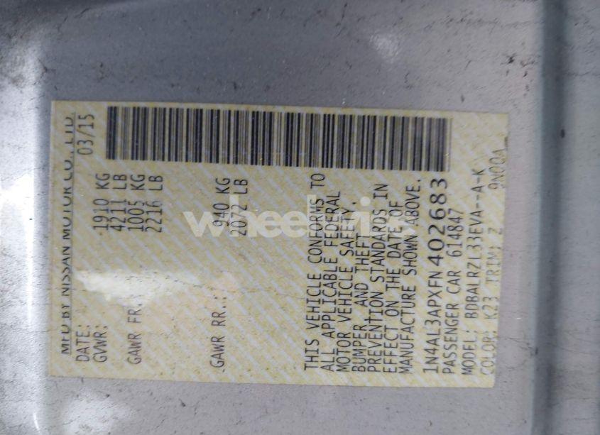 Photo 9 of 2015 Nissan Altima 2.5 SL (VIN 1N4AL3APXFN402683)