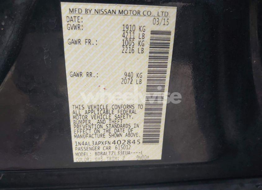 Photo 9 of 2015 Nissan Altima 2.5 SL (VIN 1N4AL3APXFN402845)