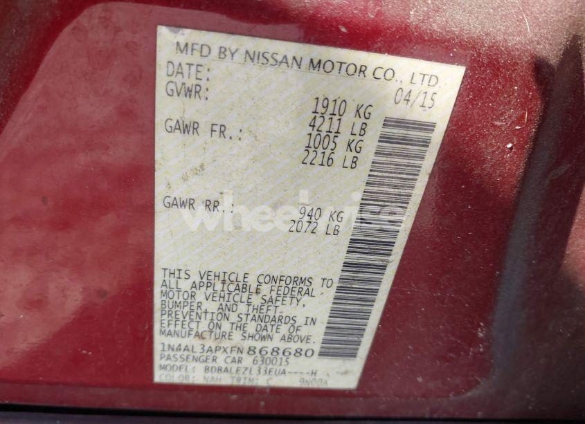 Photo 9 of 2015 Nissan Altima 2.5 S (VIN 1N4AL3APXFN868680)