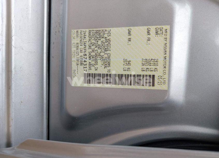 Photo 9 of 2015 Nissan Altima 2.5/2.5 S/2.5 SL/2.5 SV (VIN 1N4AL3APXFN874317)