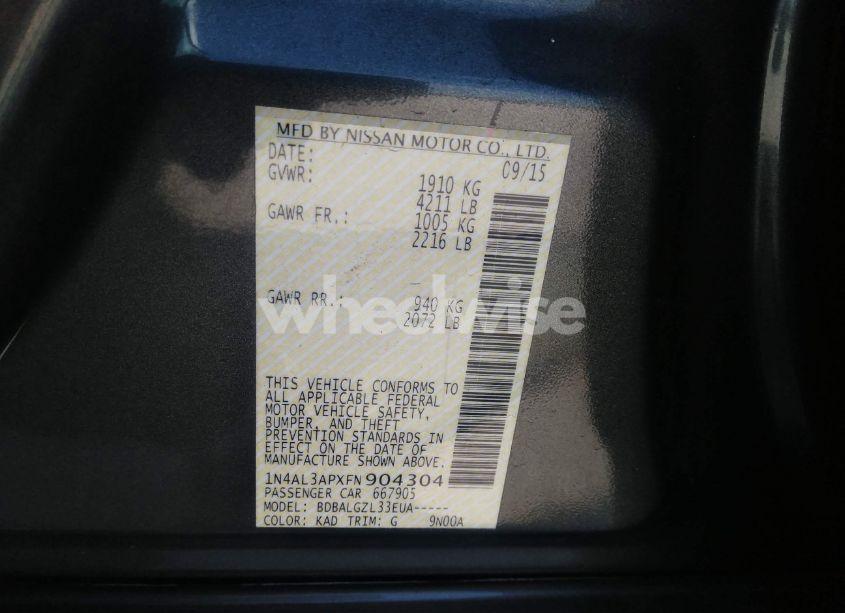 Photo 9 of 2015 Nissan Altima 2.5 SL/2.5 SV/2.5/2.5 S (VIN 1N4AL3APXFN904304)