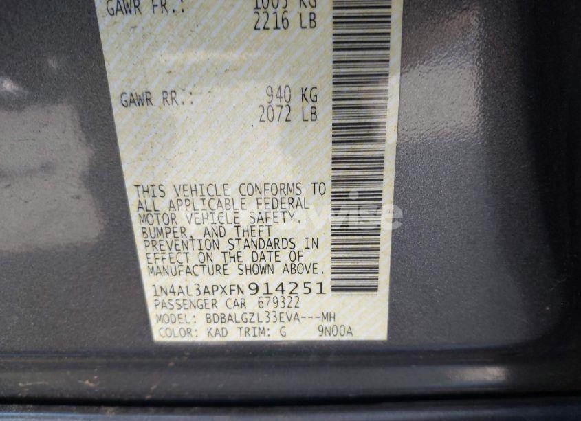 Photo 9 of 2015 Nissan Altima 2.5 S (VIN 1N4AL3APXFN914251)