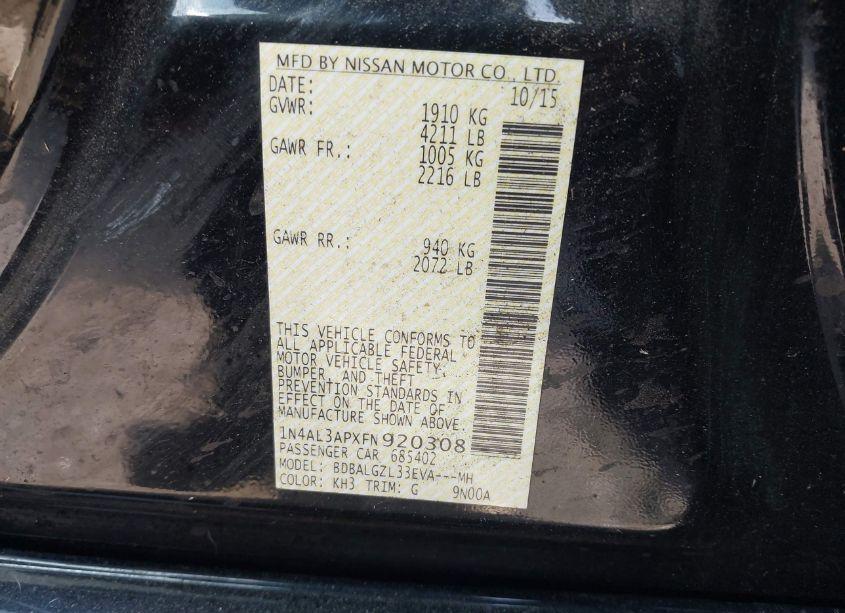 Photo 9 of 2015 Nissan Altima 2.5 S (VIN 1N4AL3APXFN920308)