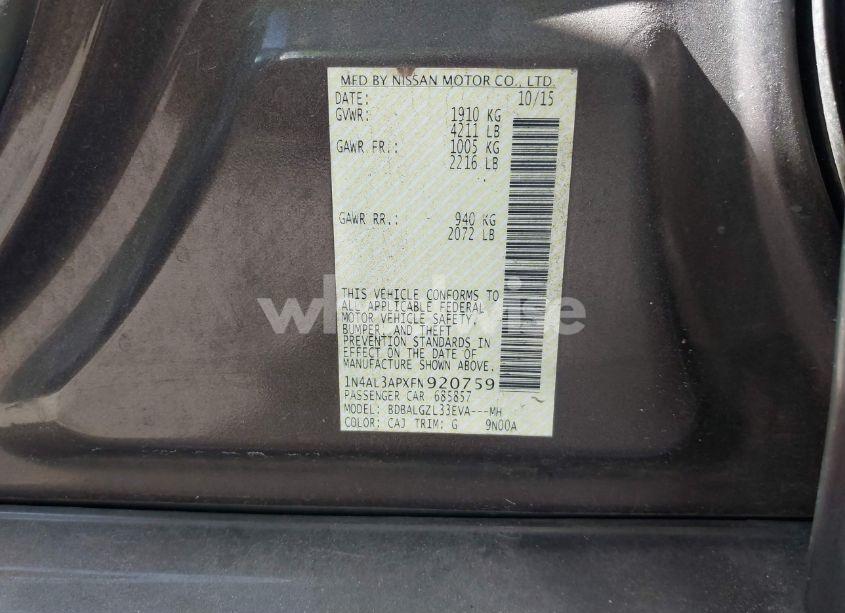 Photo 9 of 2015 Nissan Altima 2.5 S (VIN 1N4AL3APXFN920759)