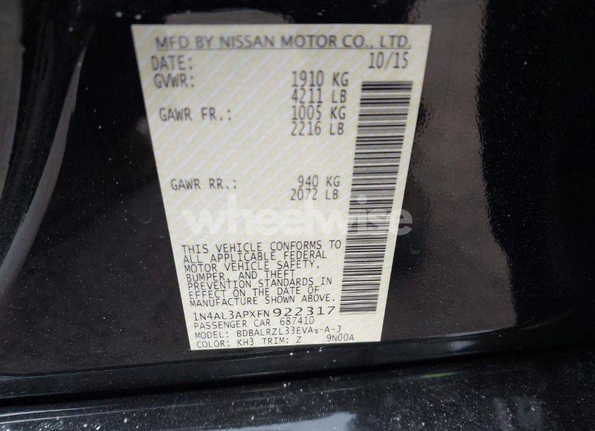 Photo 9 of 2015 Nissan Altima 2.5 SL (VIN 1N4AL3APXFN922317)