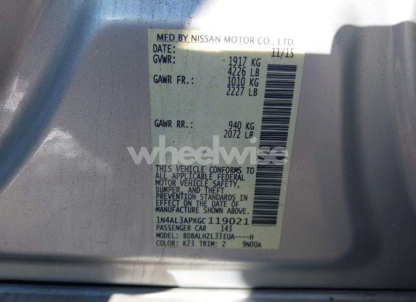 Photo 9 of 2016 Nissan Altima 2.5 SR (VIN 1N4AL3APXGC119021)