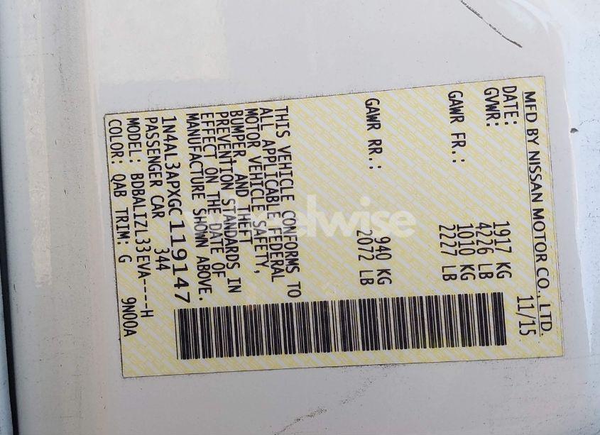 Photo 9 of 2016 Nissan Altima 2.5 SV (VIN 1N4AL3APXGC119147)