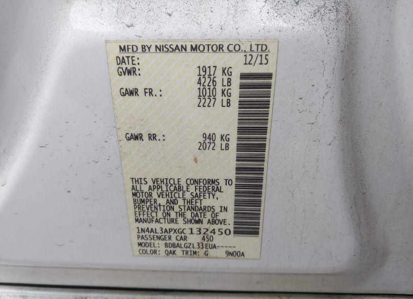 Photo 9 of 2016 Nissan Altima 2.5/2.5 S/2.5 SL/2.5 SR/2.5 SV (VIN 1N4AL3APXGC132450)