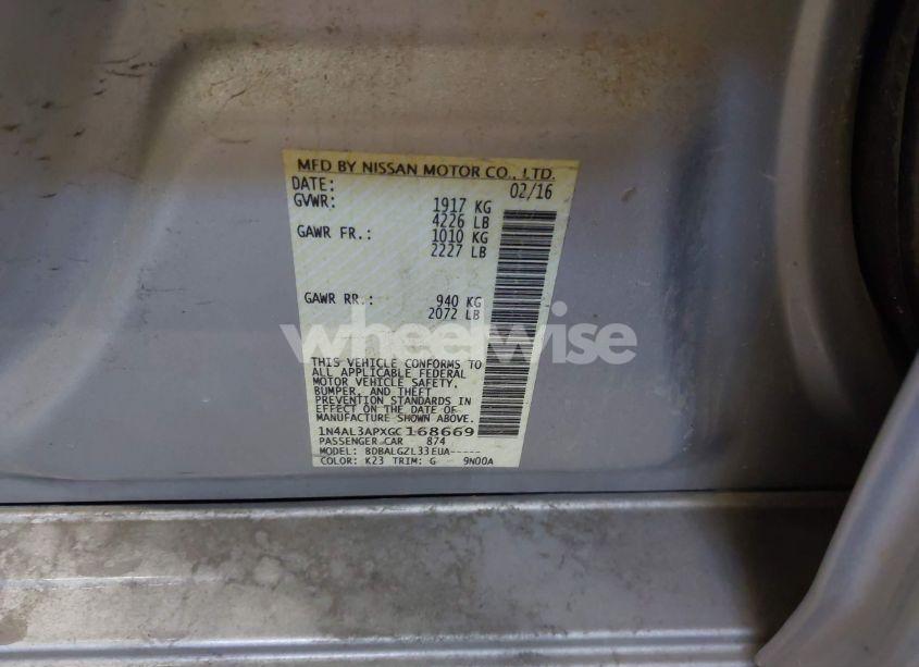 Photo 9 of 2016 Nissan Altima 2.5/2.5 S/2.5 SL/2.5 SR/2.5 SV (VIN 1N4AL3APXGC168669)