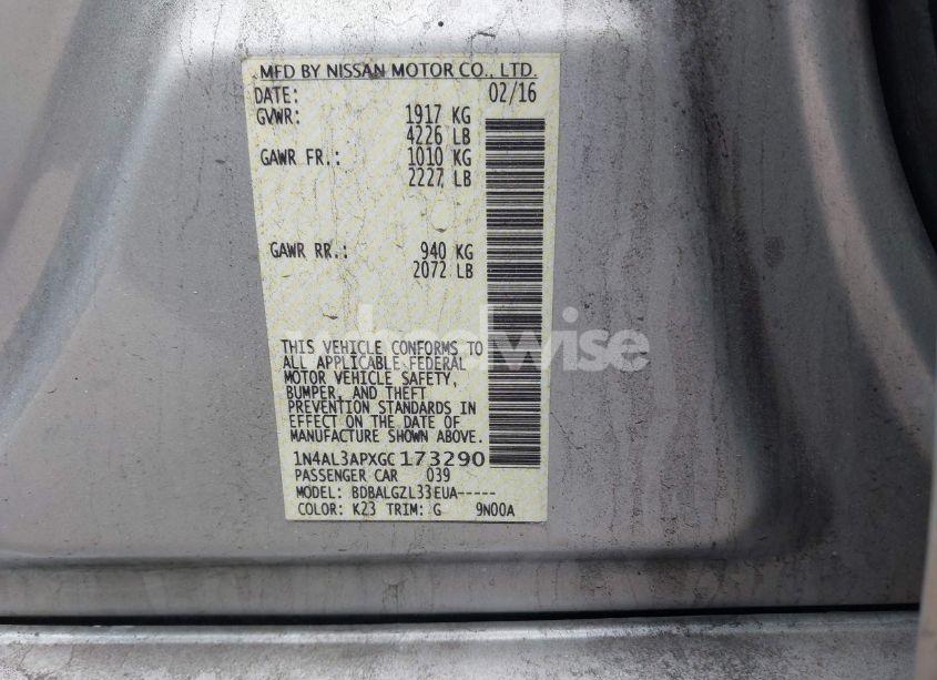 Photo 9 of 2016 Nissan Altima 2.5/2.5 S/2.5 SL/2.5 SR/2.5 SV (VIN 1N4AL3APXGC173290)