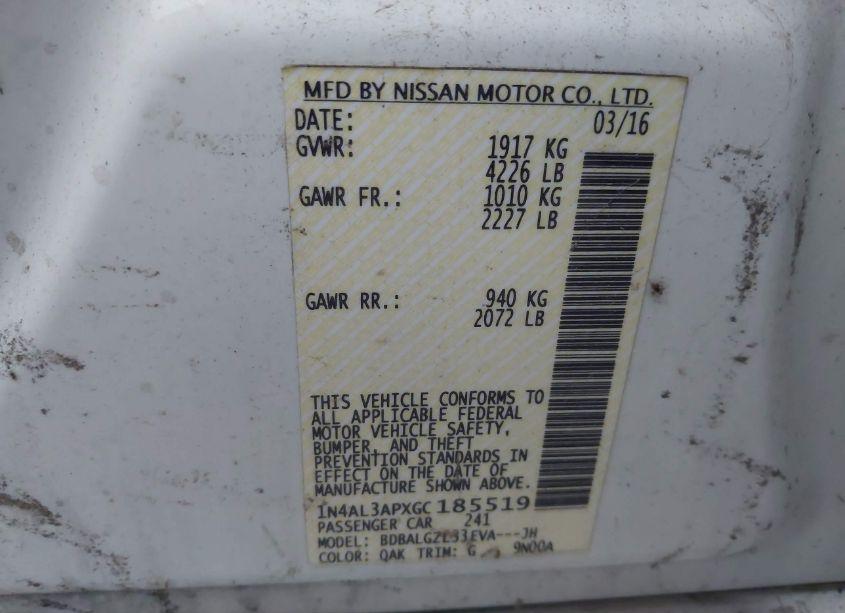 Photo 9 of 2016 Nissan Altima 2.5 S (VIN 1N4AL3APXGC185519)