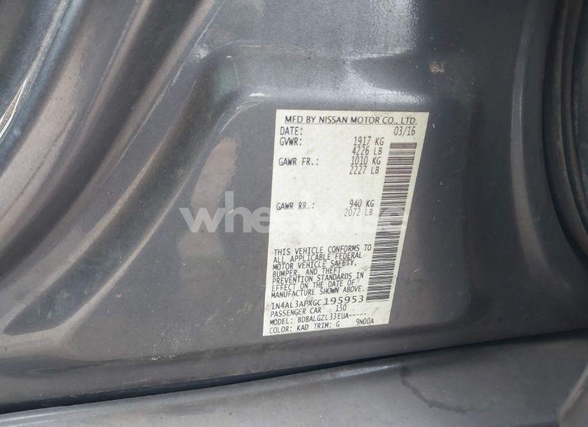 Photo 9 of 2016 Nissan Altima 2.5/2.5 S/2.5 SL/2.5 SR/2.5 SV (VIN 1N4AL3APXGC195953)