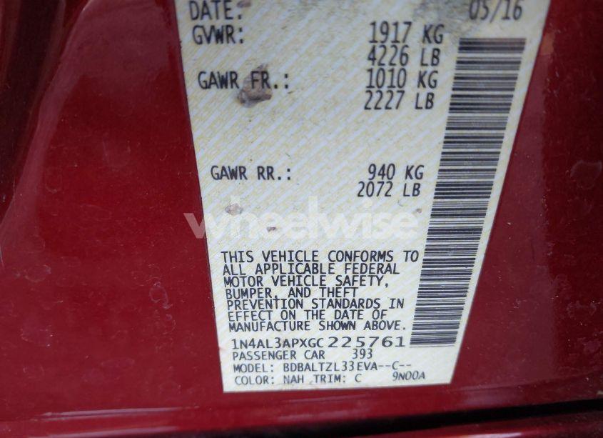 Photo 9 of 2016 Nissan Altima 2.5 SL (VIN 1N4AL3APXGC225761)