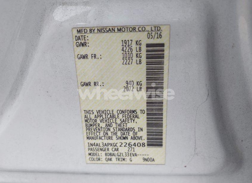 Photo 9 of 2016 Nissan Altima 2.5/2.5 S/2.5 SL/2.5 SR/2.5 SV (VIN 1N4AL3APXGC226408)