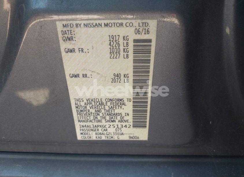 Photo 9 of 2016 Nissan Altima 2.5/2.5 S/2.5 SL/2.5 SR/2.5 SV (VIN 1N4AL3APXGC251342)