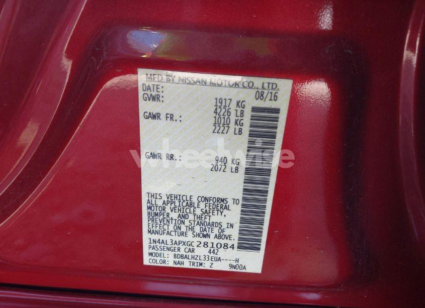 Photo 9 of 2016 Nissan Altima 2.5 SR (VIN 1N4AL3APXGC281084)