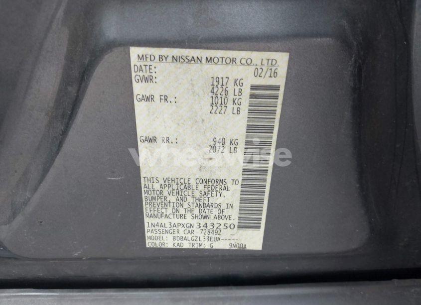 Photo 9 of 2016 Nissan Altima 2.5/2.5 S/2.5 SL/2.5 SR/2.5 SV (VIN 1N4AL3APXGN343250)