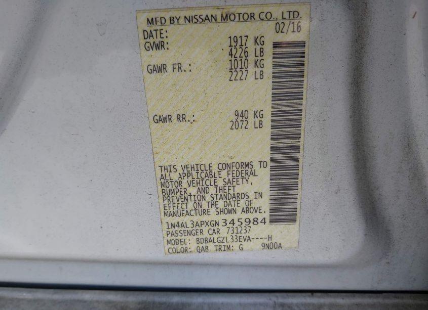 Photo 9 of 2016 Nissan Altima 2.5 S (VIN 1N4AL3APXGN345984)