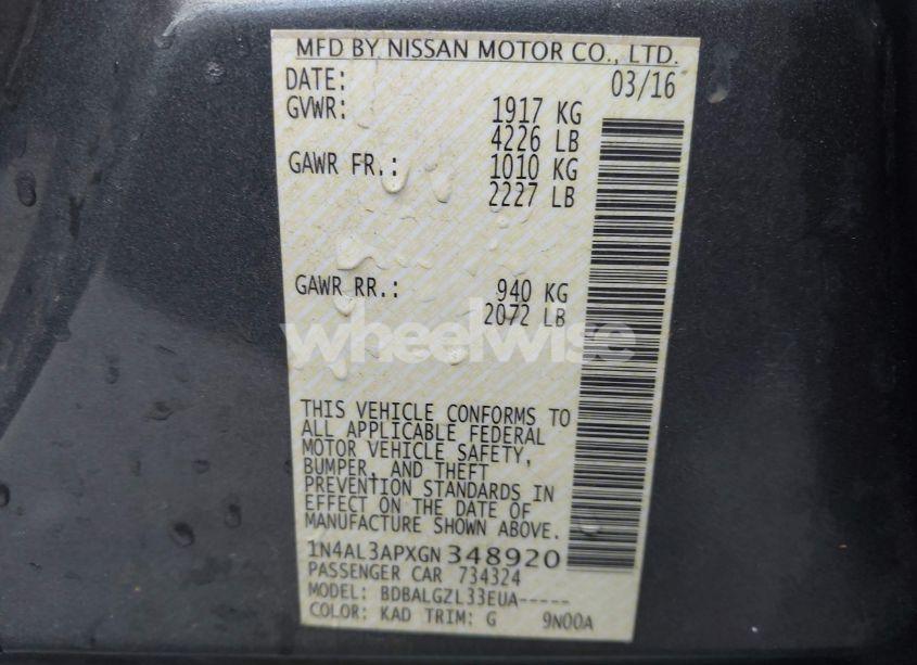 Photo 9 of 2016 Nissan Altima 2.5/2.5 S/2.5 SL/2.5 SR/2.5 SV (VIN 1N4AL3APXGN348920)