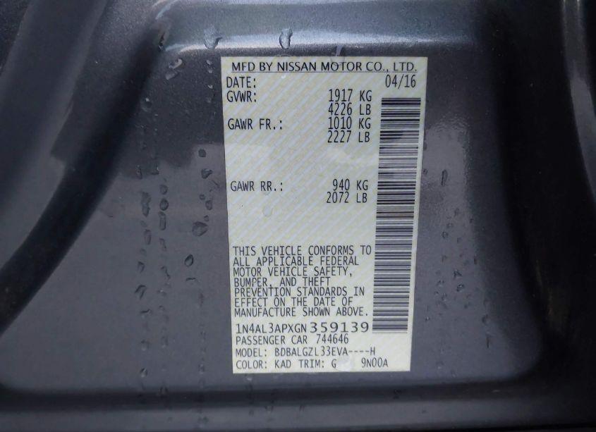 Photo 9 of 2016 Nissan Altima 2.5 S (VIN 1N4AL3APXGN359139)