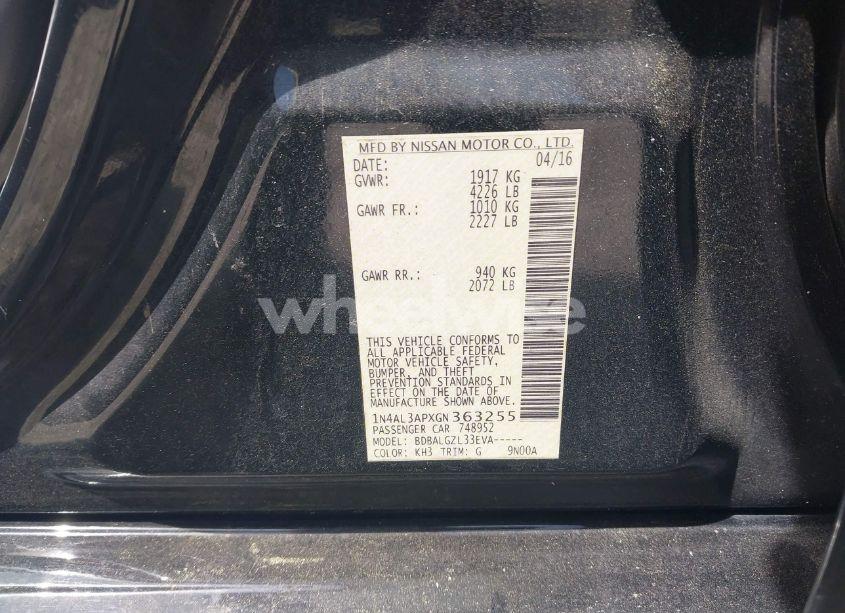 Photo 9 of 2016 Nissan Altima 2.5/2.5 S/2.5 SL/2.5 SR/2.5 SV (VIN 1N4AL3APXGN363255)