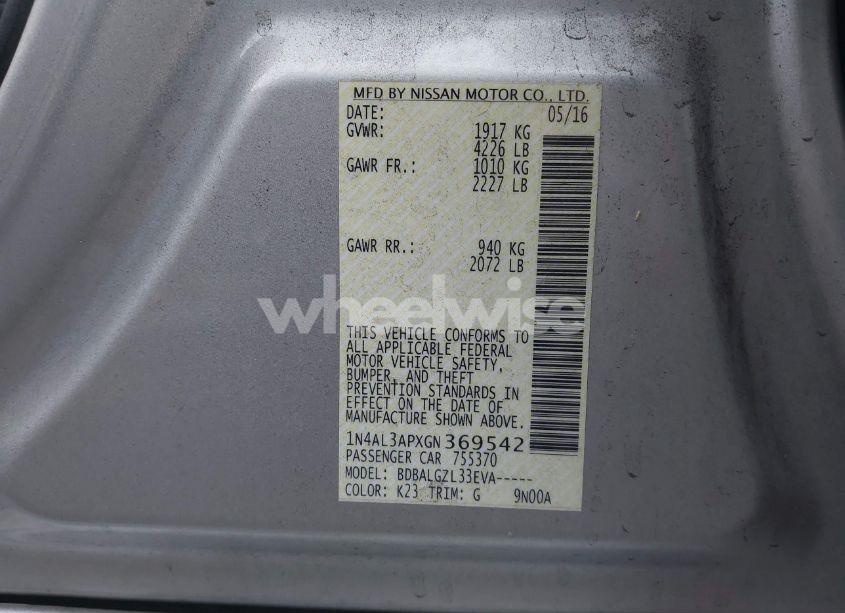 Photo 9 of 2016 Nissan Altima 2.5/2.5 S/2.5 SL/2.5 SR/2.5 SV (VIN 1N4AL3APXGN369542)