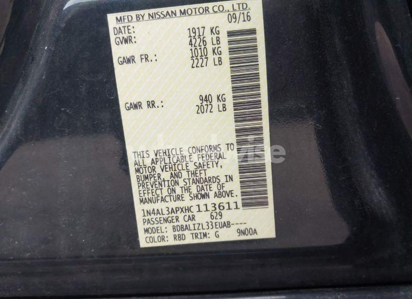 Photo 9 of 2017 Nissan Altima 2.5/2.5 S/2.5 SL/2.5 SR/2.5 SV (VIN 1N4AL3APXHC113611)
