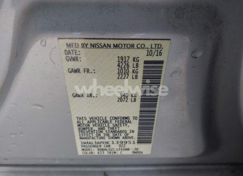 Photo 9 of 2017 Nissan Altima 2.5 S (VIN 1N4AL3APXHC139951)