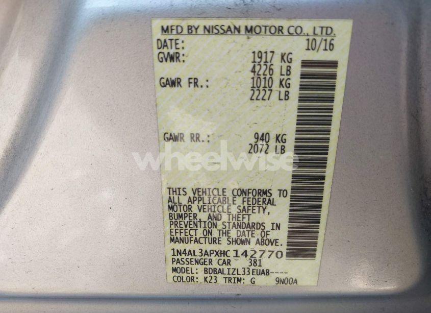 Photo 9 of 2017 Nissan Altima 2.5 SV (VIN 1N4AL3APXHC142770)