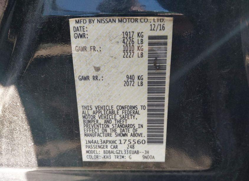 Photo 9 of 2017 Nissan Altima 2.5 S (VIN 1N4AL3APXHC175560)