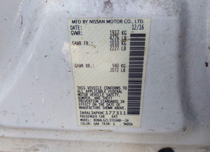 Photo 9 of 2017 Nissan Altima 2.5 S (VIN 1N4AL3APXHC177311)