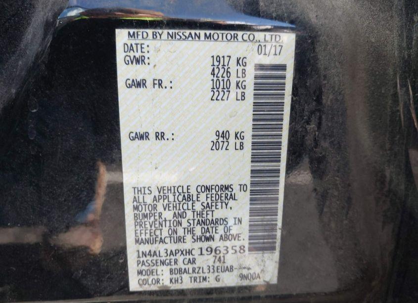 Photo 9 of 2017 Nissan Altima 2.5 SL (VIN 1N4AL3APXHC196358)