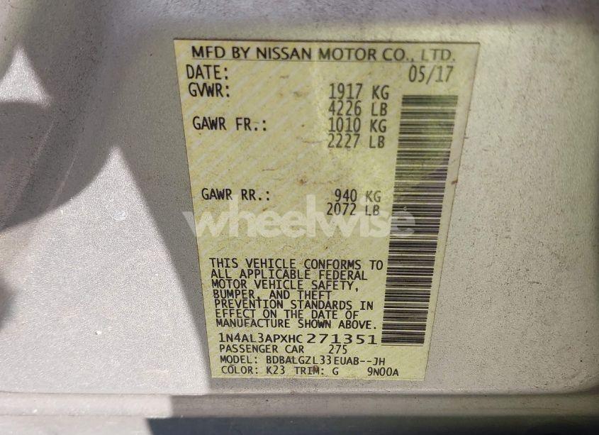 Photo 9 of 2017 Nissan Altima 2.5 S (VIN 1N4AL3APXHC271351)