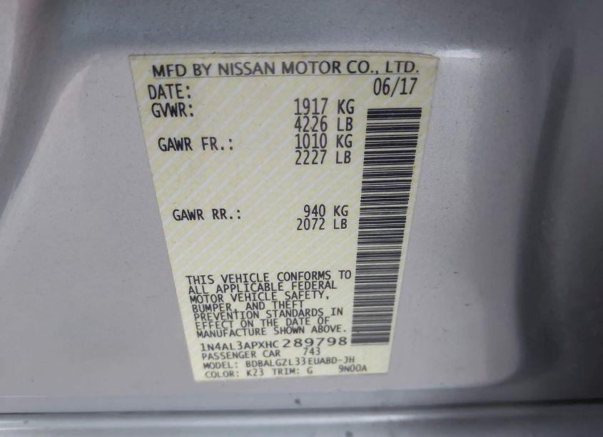 Photo 9 of 2017 Nissan Altima 2.5 S (VIN 1N4AL3APXHC289798)