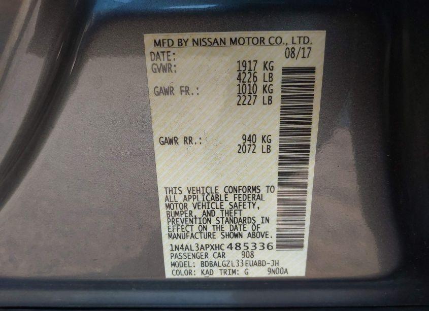 Photo 9 of 2017 Nissan Altima 2.5 S (VIN 1N4AL3APXHC485336)