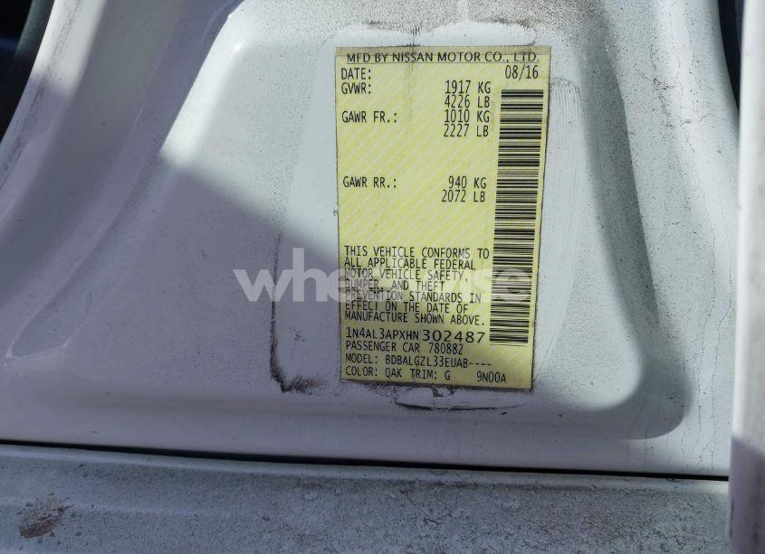 Photo 9 of 2017 Nissan Altima 2.5/2.5 S/2.5 SL/2.5 SR/2.5 SV (VIN 1N4AL3APXHN302487)