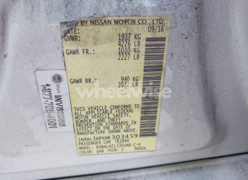 Photo 9 of 2017 Nissan Altima 2.5 SR (VIN 1N4AL3APXHN303459)