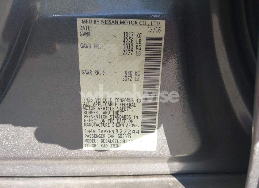 Photo 9 of 2017 Nissan Altima 2.5 S (VIN 1N4AL3APXHN327244)