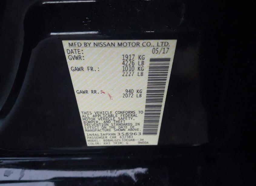 Photo 9 of 2017 Nissan Altima 2.5 S (VIN 1N4AL3APXHN358963)