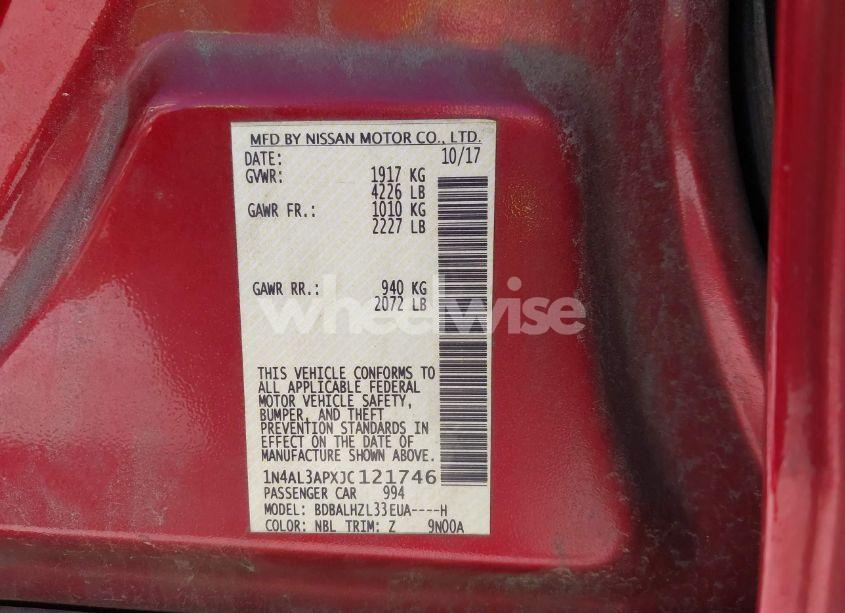 Photo 9 of 2018 Nissan Altima 2.5 SR (VIN 1N4AL3APXJC121746)