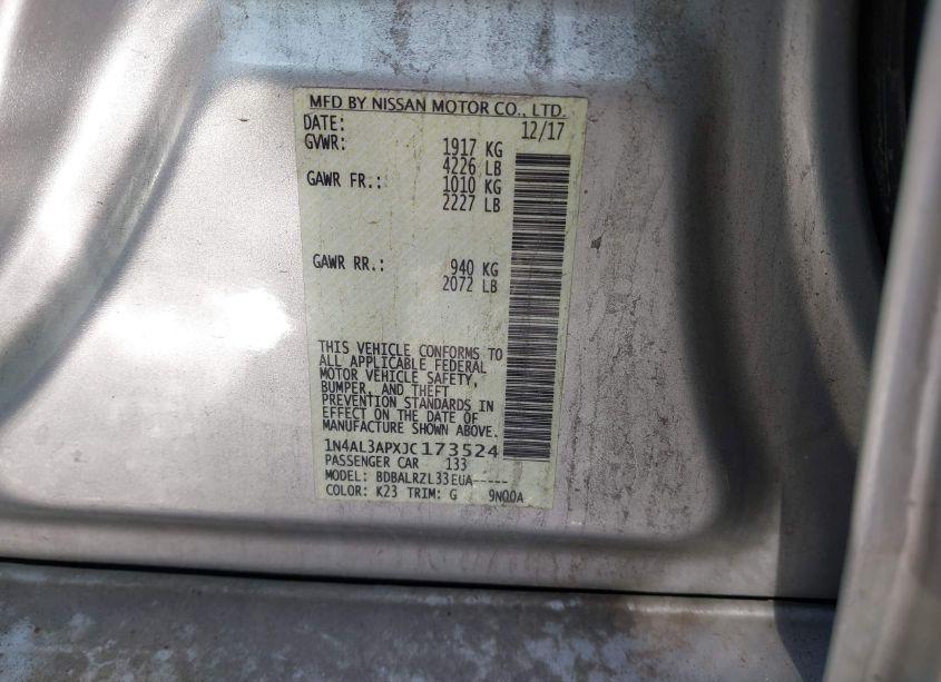 Photo 9 of 2018 Nissan Altima 2.5/S/SV/SL/SR (VIN 1N4AL3APXJC173524)