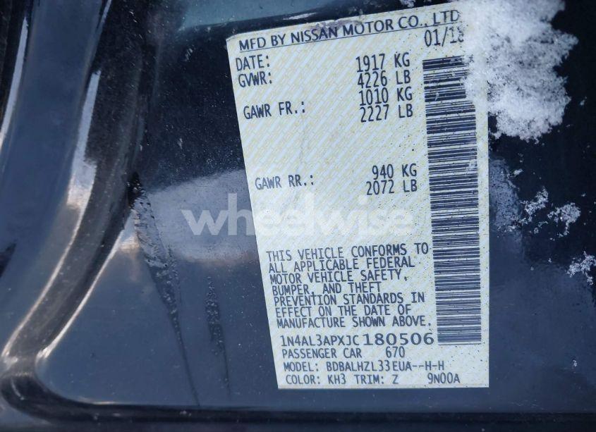 Photo 9 of 2018 Nissan Altima 2.5 SR (VIN 1N4AL3APXJC180506)