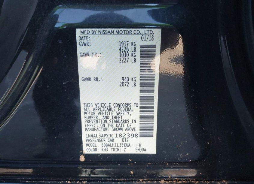 Photo 9 of 2018 Nissan Altima 2.5 SR (VIN 1N4AL3APXJC182398)