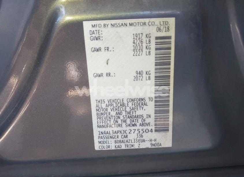 Photo 9 of 2018 Nissan Altima 2.5 SR (VIN 1N4AL3APXJC275504)