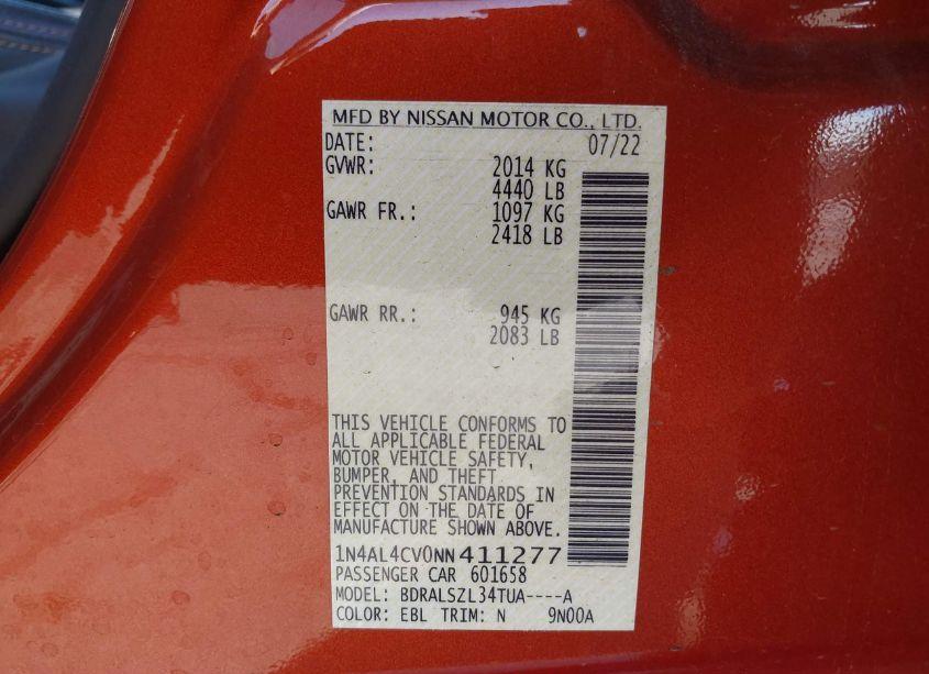 Photo 9 of 2022 Nissan Altima SR VC-TURBO FWD (VIN 1N4AL4CV0NN411277)