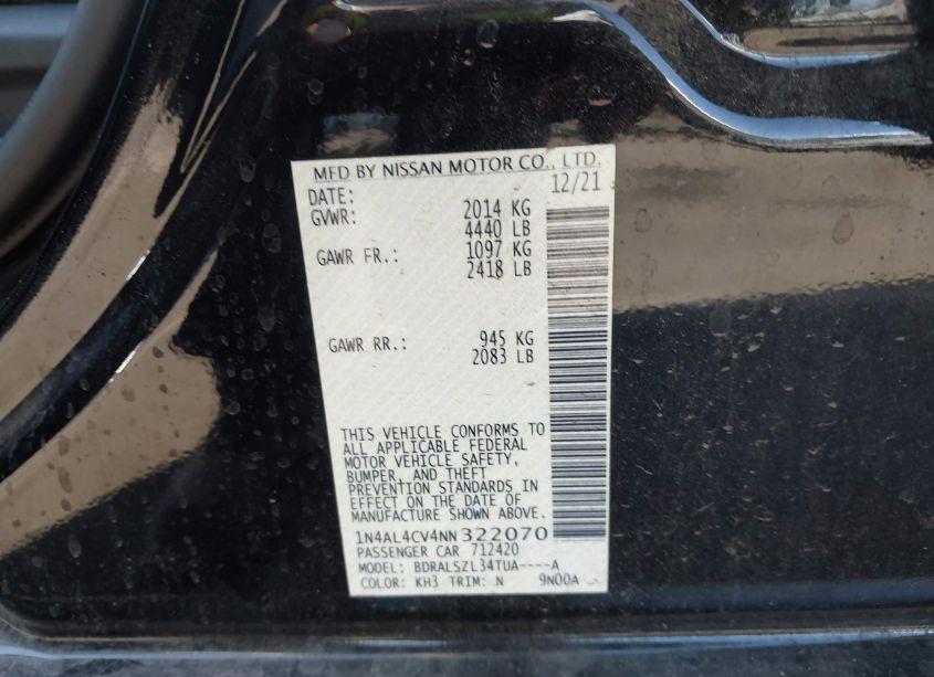 Photo 9 of 2022 Nissan Altima SR VC-TURBO FWD (VIN 1N4AL4CV4NN322070)