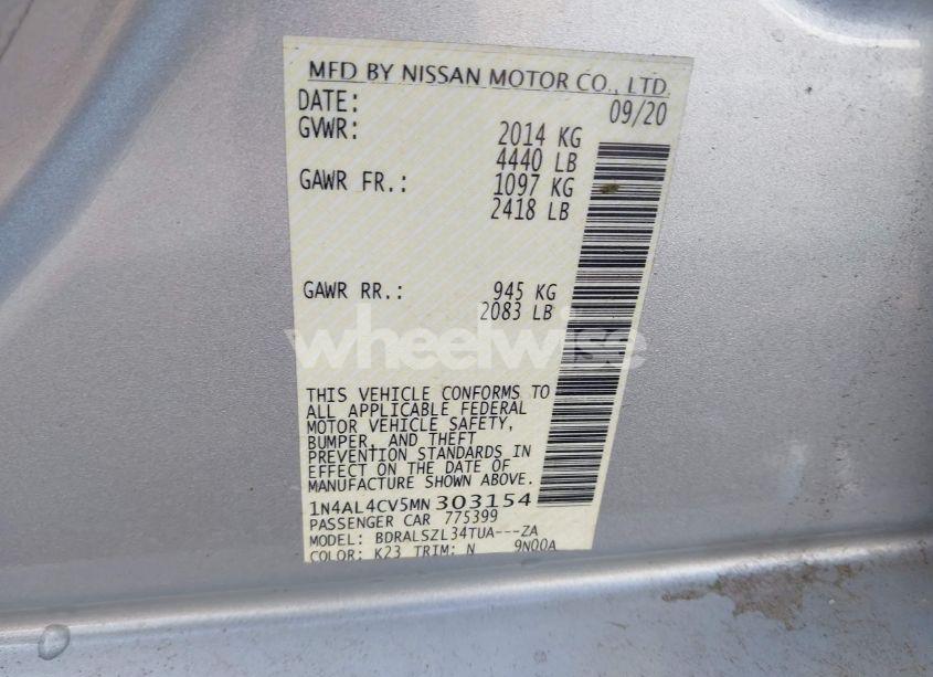 Photo 9 of 2021 Nissan Altima SR VC-TURBO FWD (VIN 1N4AL4CV5MN303154)