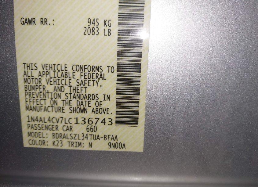 Photo 9 of 2020 Nissan Altima SR VC-TURBO FWD (VIN 1N4AL4CV7LC136743)