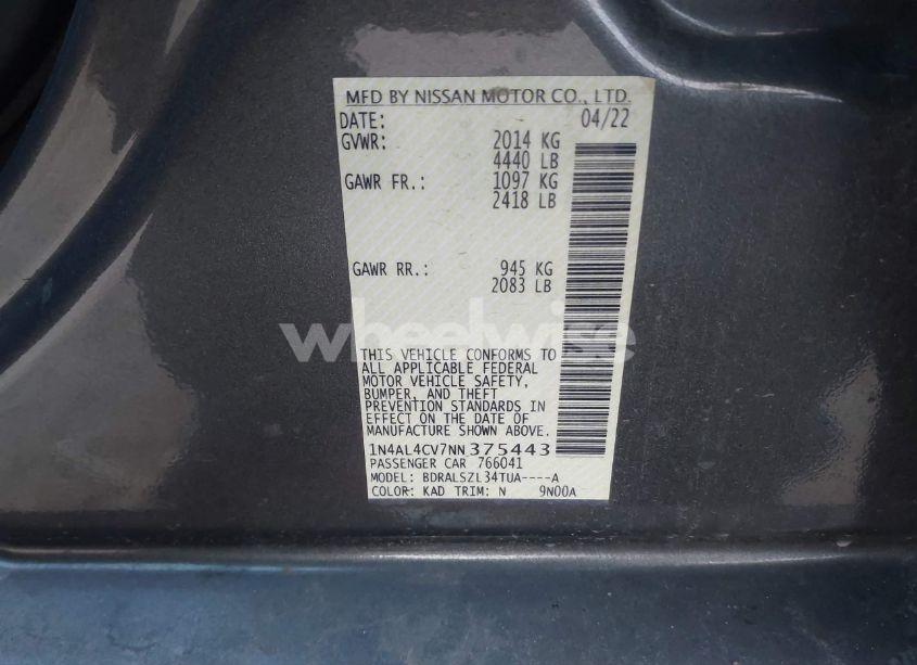 Photo 9 of 2022 Nissan Altima SR VC-TURBO FWD (VIN 1N4AL4CV7NN375443)